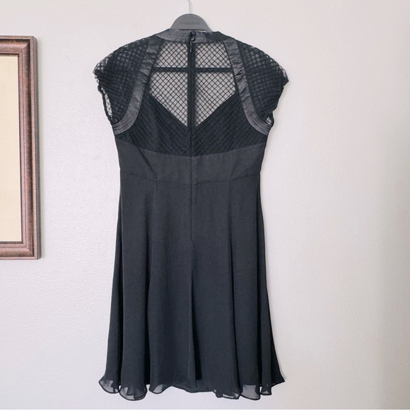 BADGLEY MISCHKA Black 100% Silk Mesh Sleeves Cocktail Dress Size 12 - Picture 6 of 9